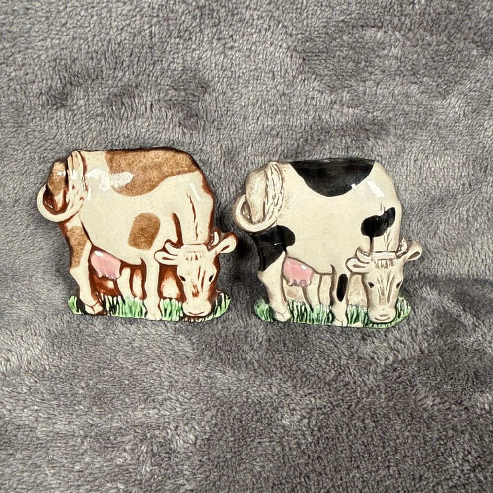 Vtg Ceramic Refrigerator Cow Bull Magnets Mulden Originals Temecula CA Set Of 2
